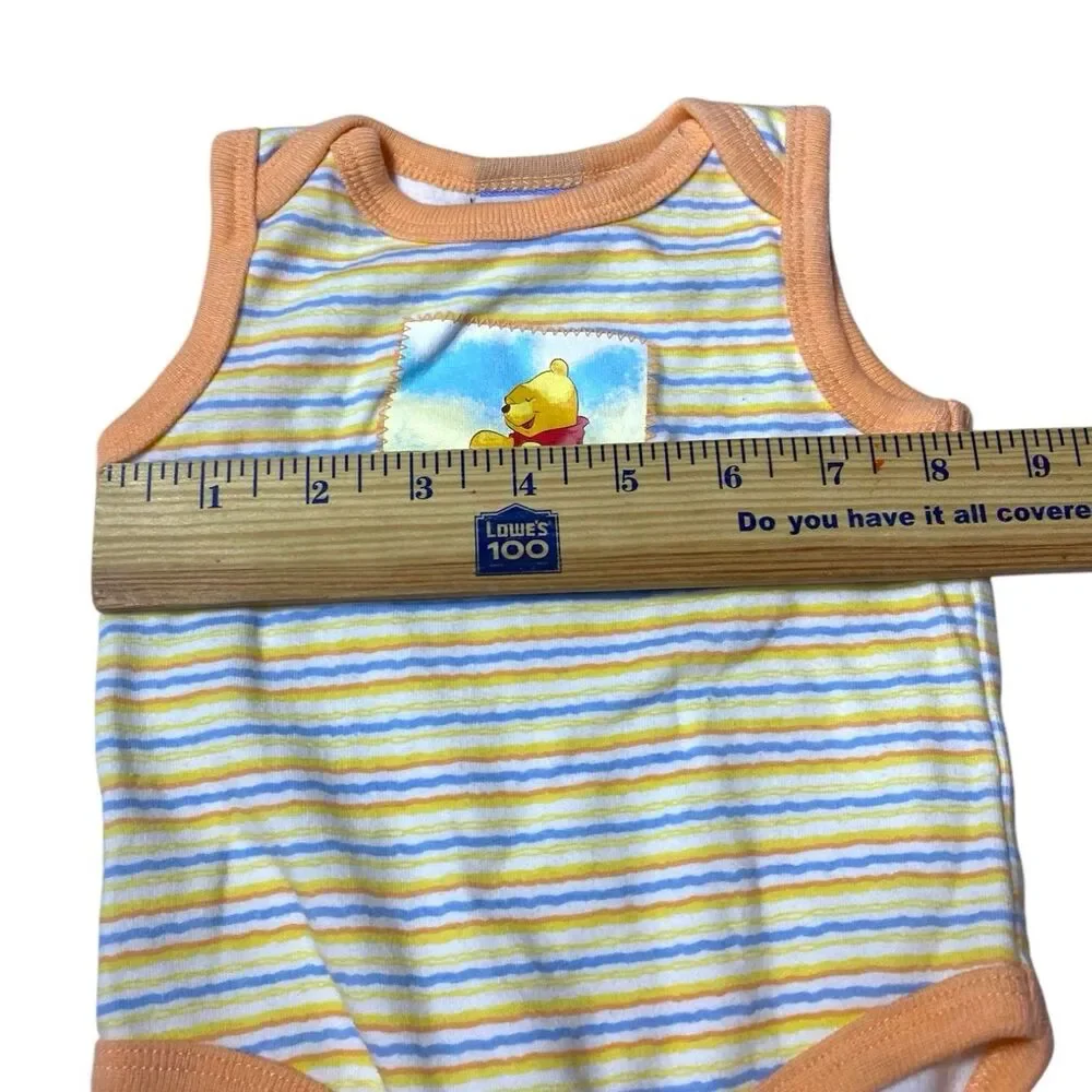 Vintage Disney Baby Winnie The Pooh Sleeveless Y2K Striped Bodysuit 0-3M Sleeper